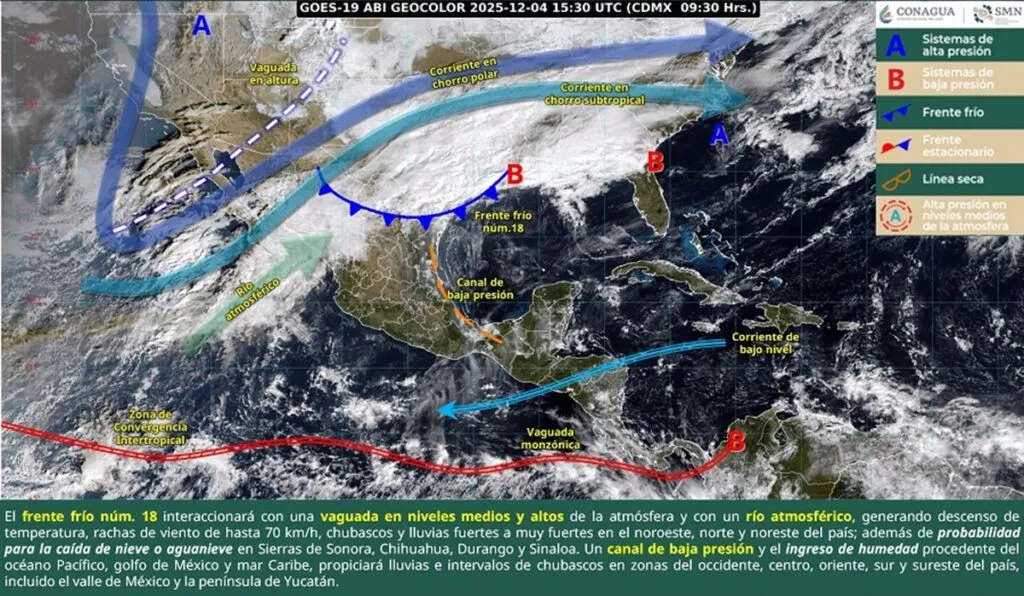 Pronostican descensos de temperatura por frente frío 18 al norte del país