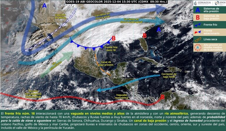 Pronostican descensos de temperatura por frente frío 18 al norte del país
