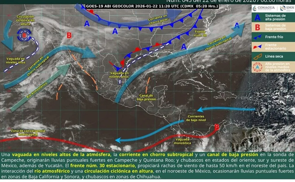 Frente frío 30 y tormenta invernal generarán lluvias, nevadas y bajas temperaturas