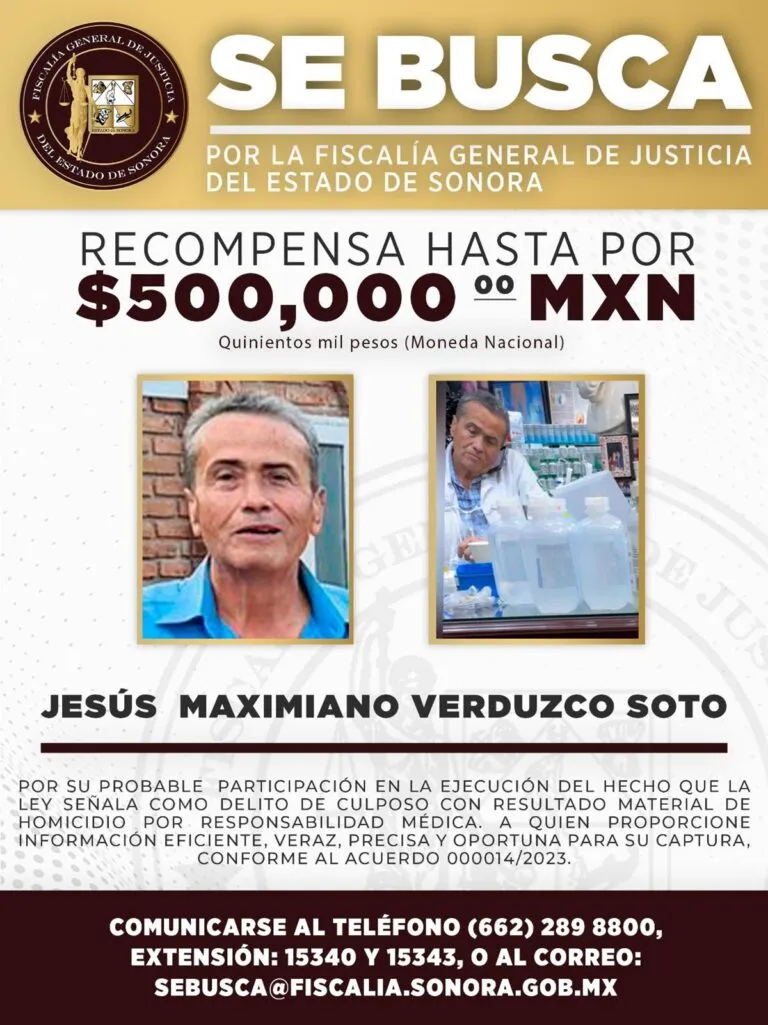 Sonora ofrece 500 mil por médico ligado a muertes