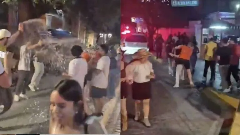 Mexicanos rocían con espuma a holandeses que reaccionan furiosos y se desata pelea en Monterrey
