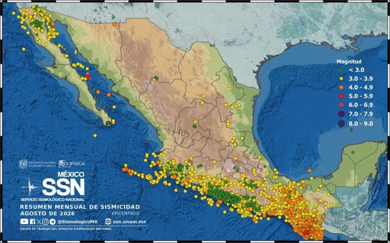 SSN reporta 3 mil 752 temblores en agosto; el más alto fue de 5.8